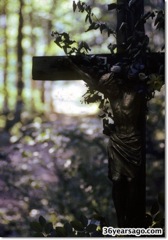 Cross on wooded path